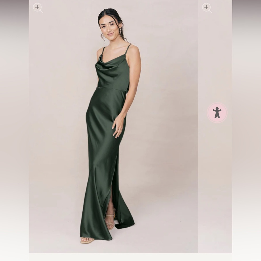 Revelry Nadia Satin Dress in Deep Olive